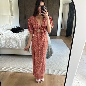 Patterned Maxi Dress with Puff Sleeves